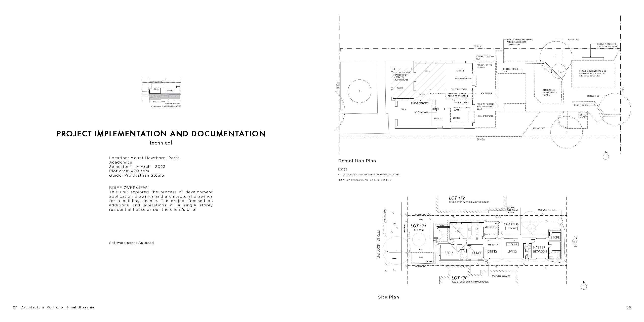 Technical Documentation for Residential Alteration Project Development drawings for a Mount Hawthorn residential project. The documentation covers site layout, demolition, and planning compliance, aligning architectural design with real-world construction standards.